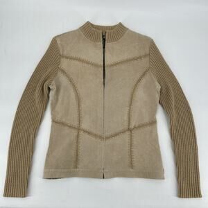 Vintage Y2K ABC Suede Cardigan Womens Size M Tan Beige Boho Knit